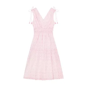 Noemie Women's Ruched Shoulder Tie Maxi Dress in Soft Pink Ikat - Size Small - BARGAIN BASEMENT ITEM