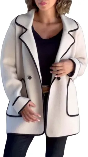 Notch Lapel Coats Button Down Casual Coat for Women Business Blend Pea Coats Double Breasted Short Woolen Jackets