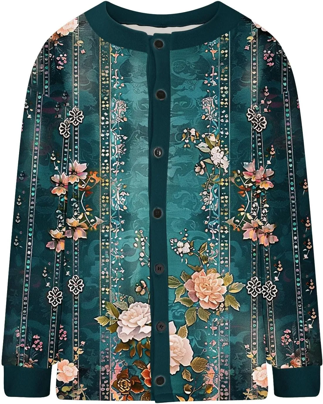 Open Front Cardigan Women Button Down Knitted Pullover Printed Long Sleeved Fall Winter Sweaters Button Down Shirts