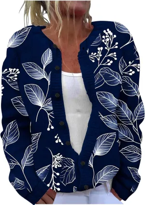 Open Front Cardigan Women Button Down Knitted Pullover Printed Long Sleeved Fall Winter Sweaters Button Down Shirts
