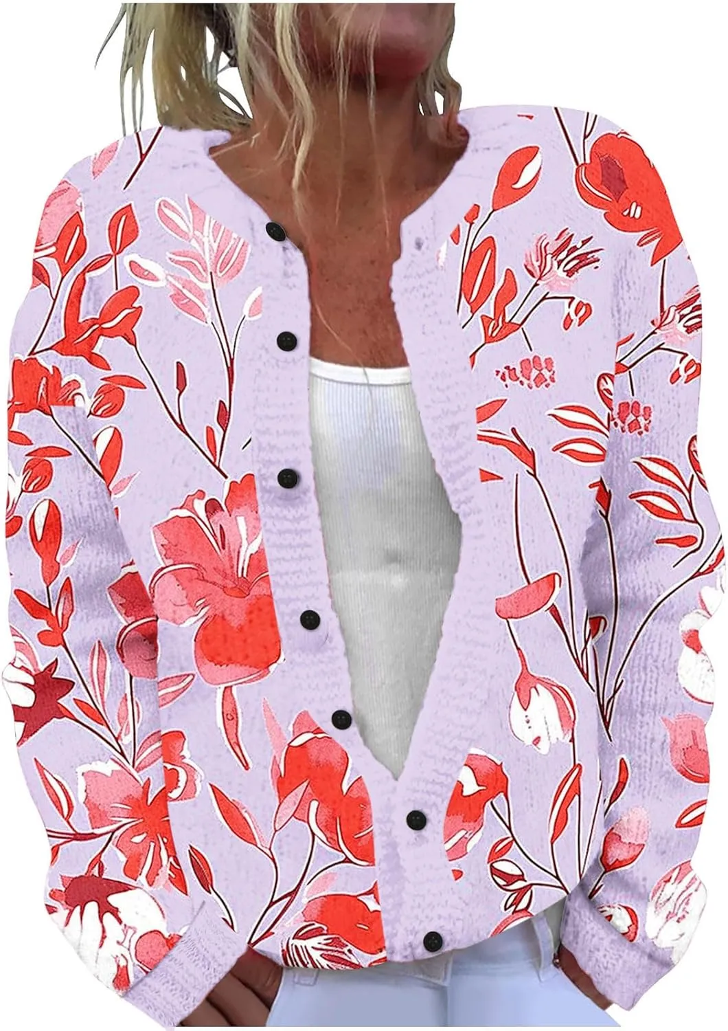 Open Front Cardigan Women Button Down Knitted Pullover Printed Long Sleeved Fall Winter Sweaters Button Down Shirts