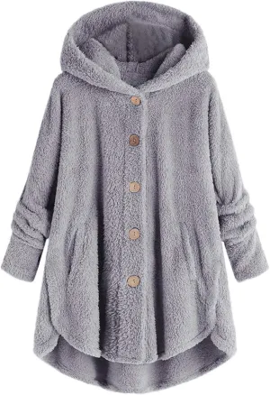 Outdoor Outerwear Long Hooded Button Sleeve Plus Size Women Women'S Coat with Hood Hiking Jacket Women Plus Size