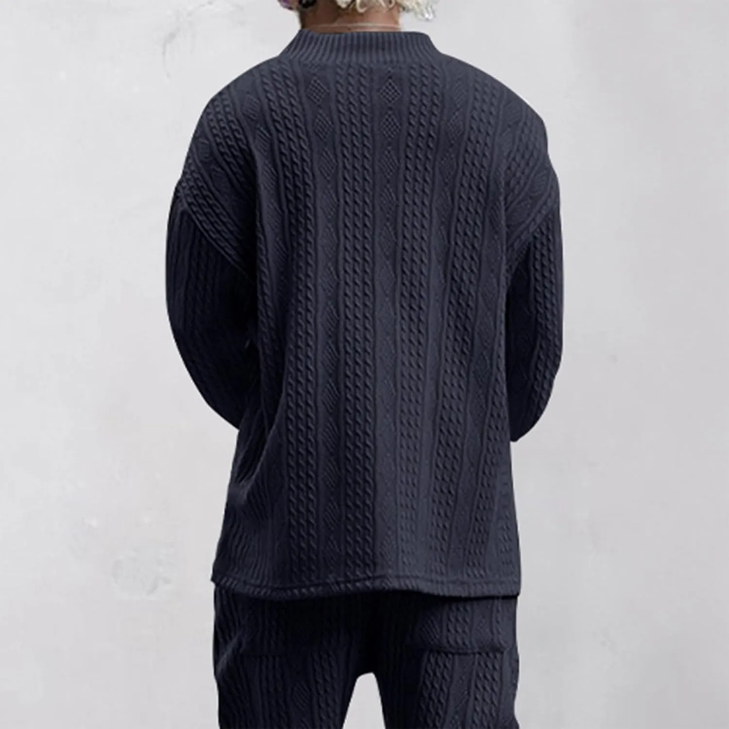 Oversize Sweater Mens V Neck Sweater Casual Loose Fit Long Sleeve Pullover Cable Knit Sweater Tops Knitwear