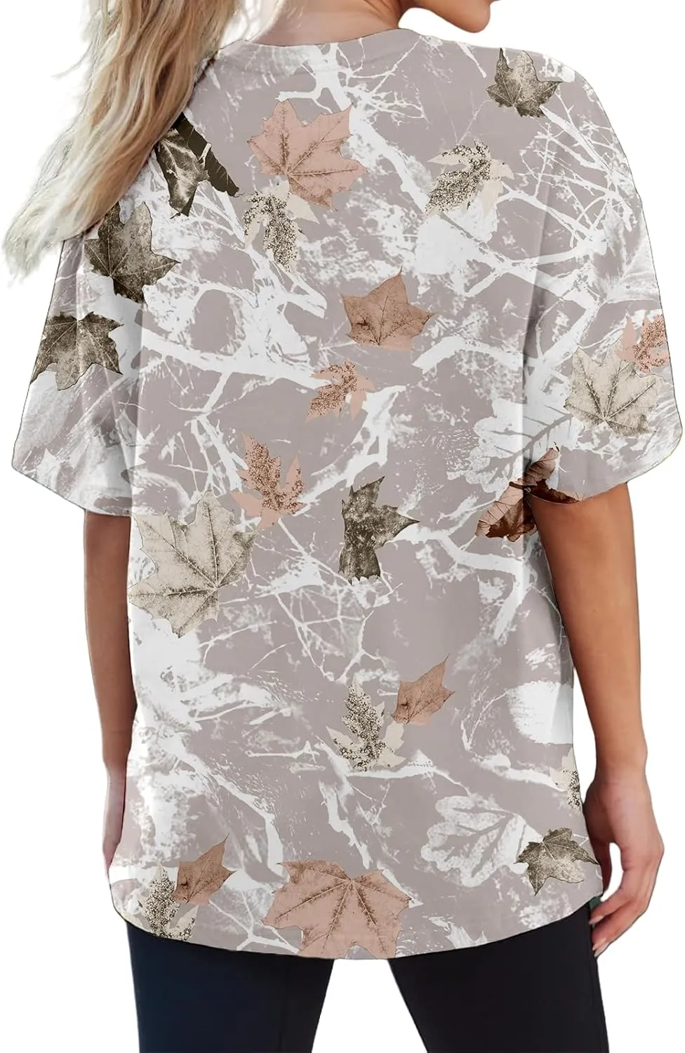 Oversized Camo Shirt Women Maple Leaf Print Shirt Short Sleeve Crewneck Tshirt Casual Summer Tops Tees Streetwear