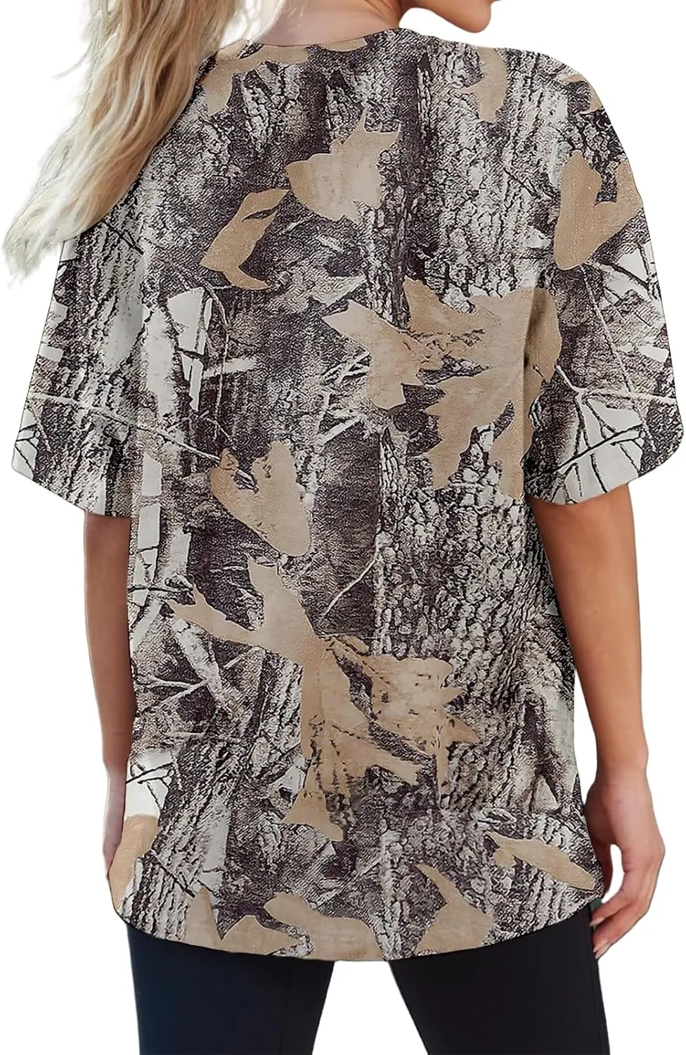 Oversized Camo Shirt Women Maple Leaf Print Shirt Short Sleeve Crewneck Tshirt Casual Summer Tops Tees Streetwear