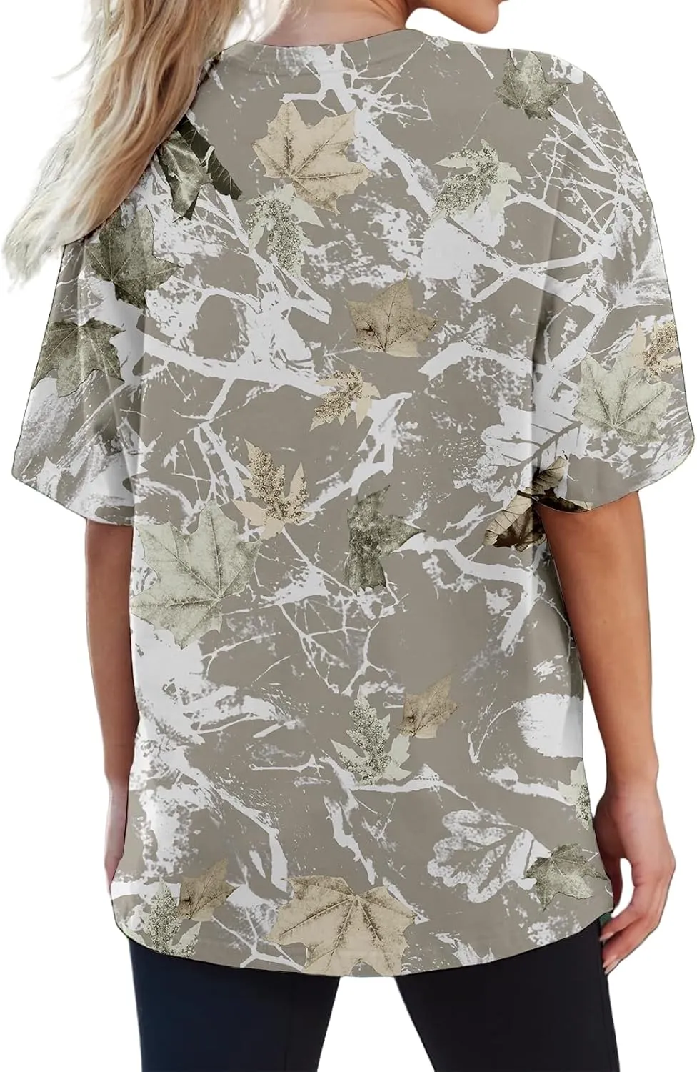 Oversized Camo Shirt Women Maple Leaf Print Shirt Short Sleeve Crewneck Tshirt Casual Summer Tops Tees Streetwear