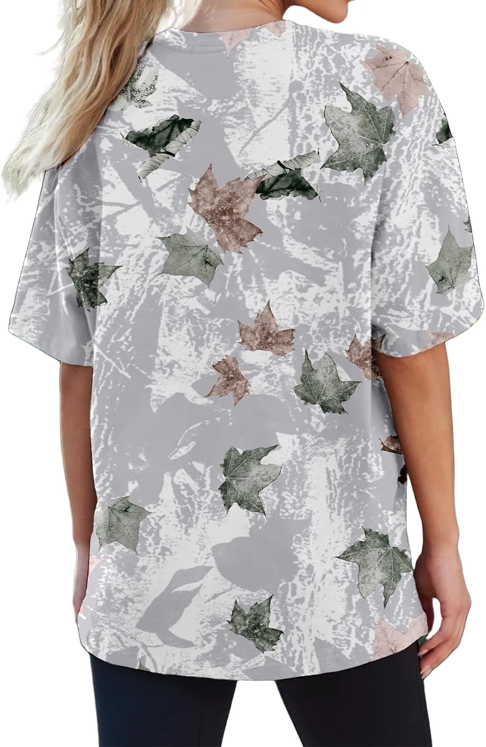 Oversized Camo Shirt Women Maple Leaf Print Shirt Short Sleeve Crewneck Tshirt Casual Summer Tops Tees Streetwear