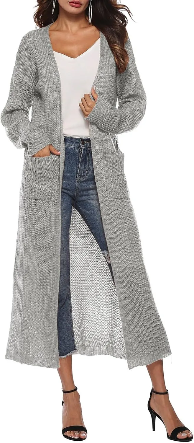 Oversized Cardigans for Women Long Sleeve Knitted Solid Open Front Lightweight Cardigan Sweaters 2024 Fall Winter