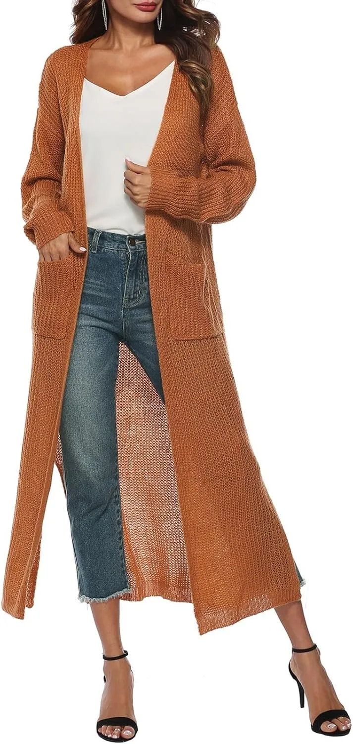 Oversized Cardigans for Women Long Sleeve Knitted Solid Open Front Lightweight Cardigan Sweaters 2024 Fall Winter