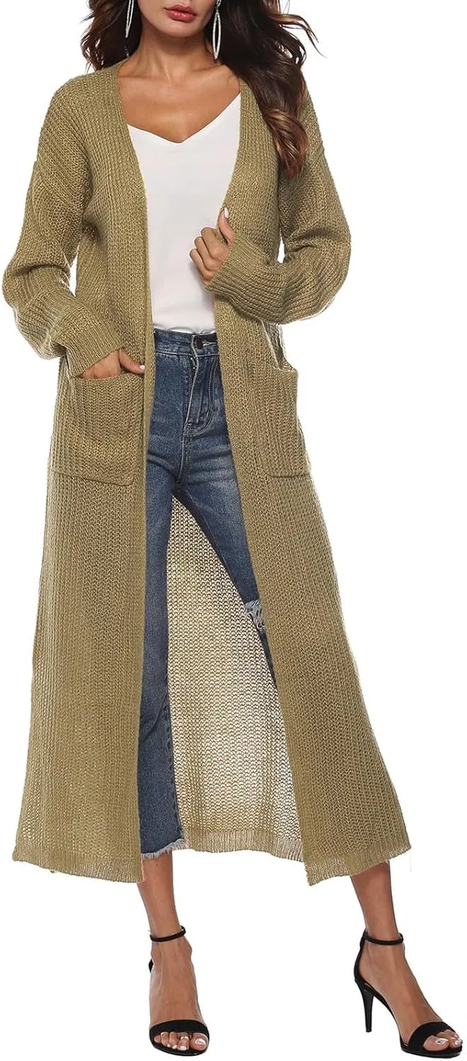 Oversized Cardigans for Women Long Sleeve Knitted Solid Open Front Lightweight Cardigan Sweaters 2024 Fall Winter