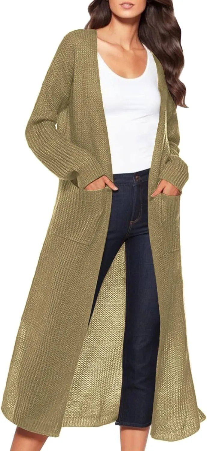 Oversized Cardigans for Women Long Sleeve Knitted Solid Open Front Lightweight Cardigan Sweaters 2024 Fall Winter