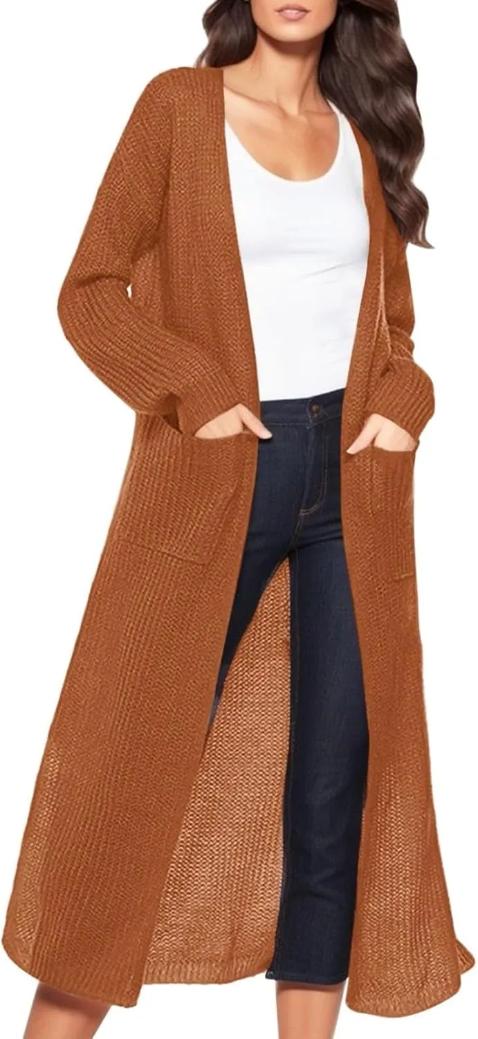 Oversized Cardigans for Women Long Sleeve Knitted Solid Open Front Lightweight Cardigan Sweaters 2024 Fall Winter