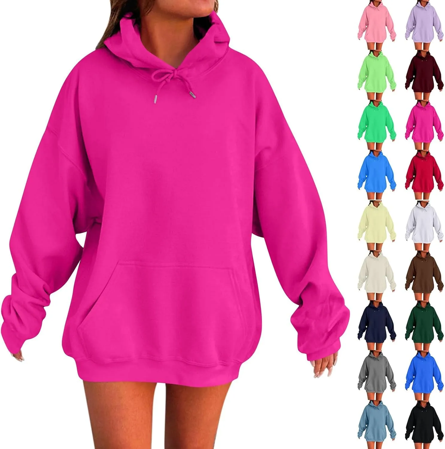 Oversized Hoodies for Women Loose Fit Drop Shoulder Fleece Pullover Sweatshirts Winter Warm Plus Size Hoodie w/Pockets