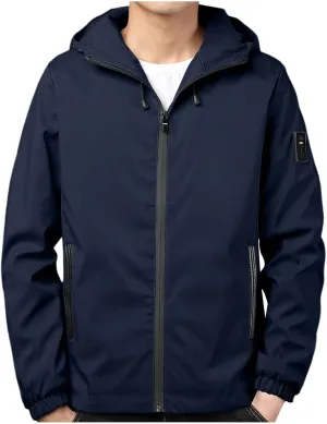 Packable Rain Jacket Men's Lightweight Waterproof Raincoat with Hood Outdoor Rain Gear for Hiking Cycling Windbreaker