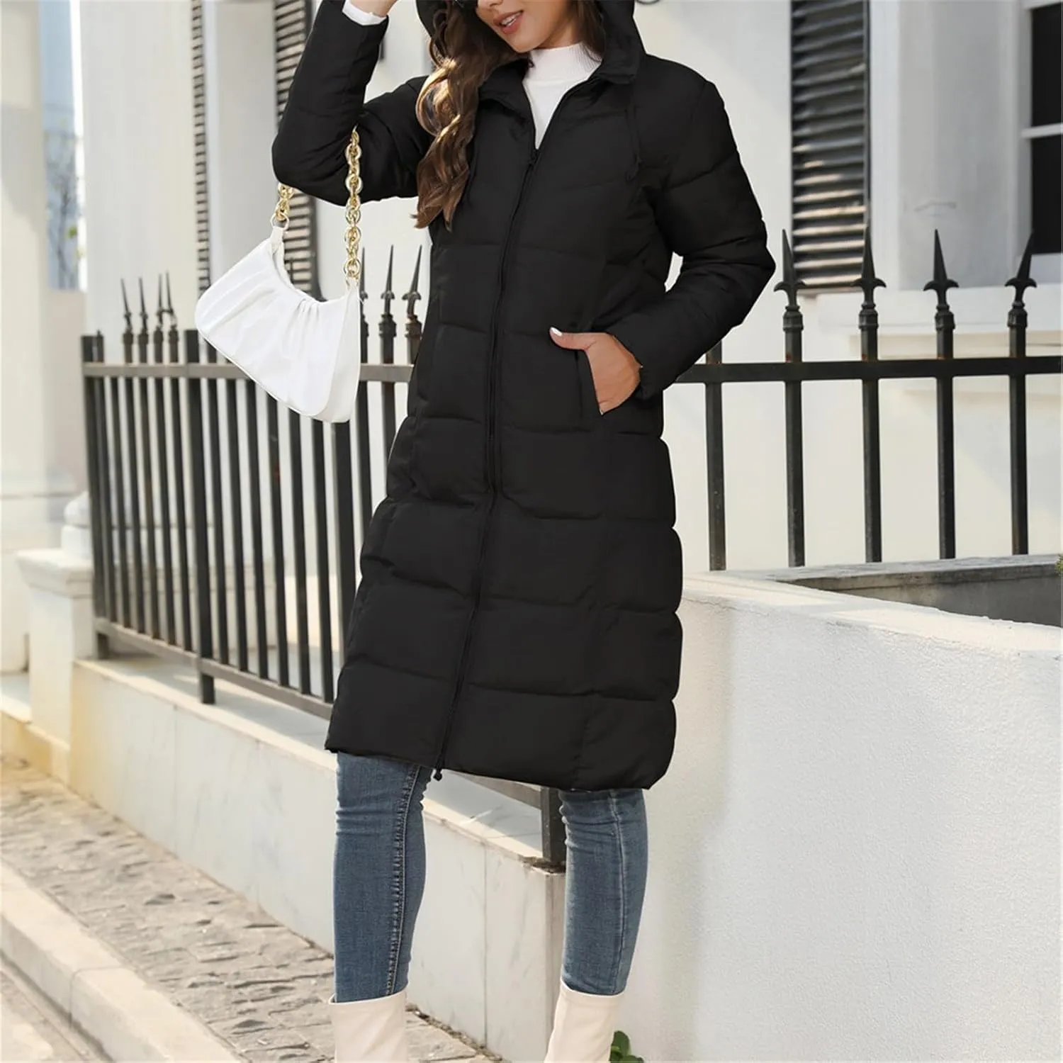 Parka Padded Long Outerwear Hooded Puffer Jacket Lightweight Winter Coat Loose Fit Winter Oversized Outfits Hooded