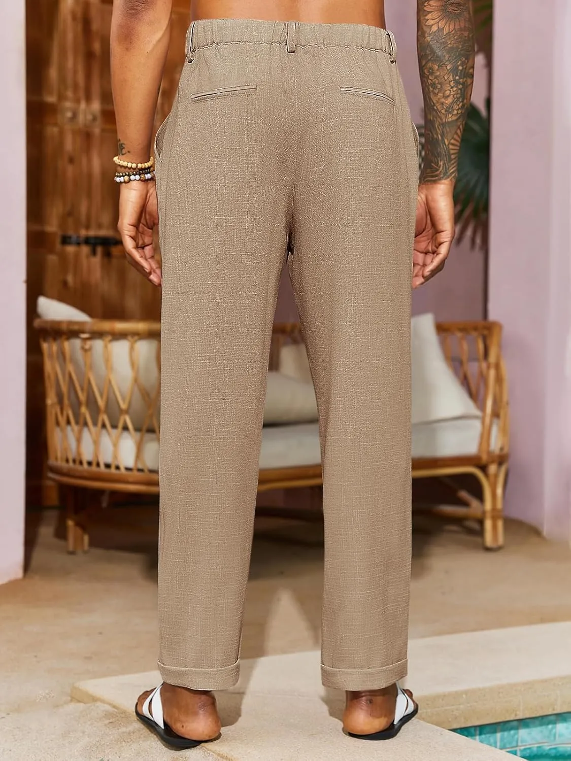 PASLTER Mens Casual Pants Drawstring Elastic Waist Loose Fit Lightweight Tapered Chino Pants