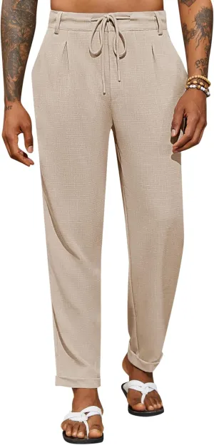 PASLTER Mens Casual Pants Drawstring Elastic Waist Loose Fit Lightweight Tapered Chino Pants