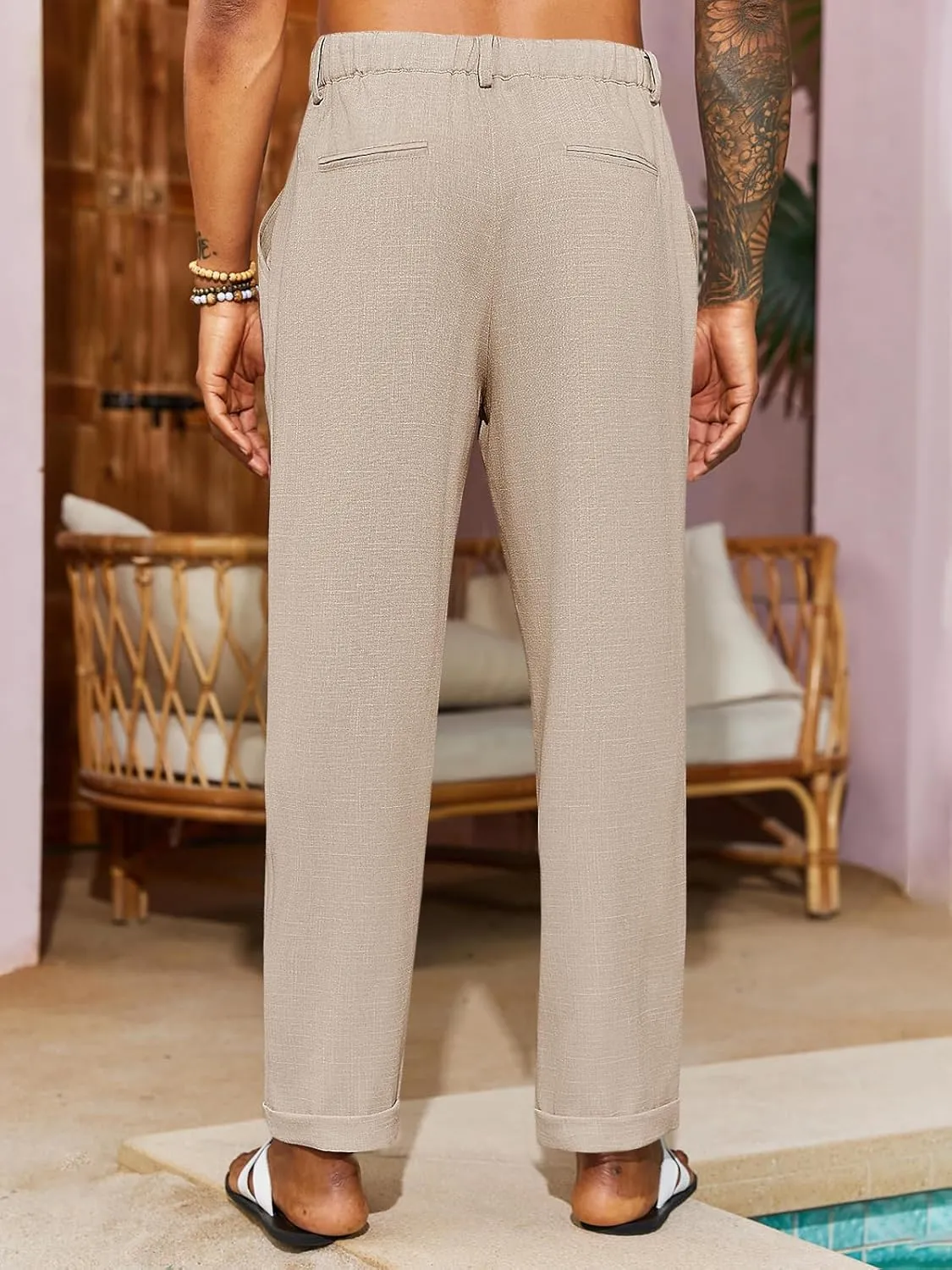 PASLTER Mens Casual Pants Drawstring Elastic Waist Loose Fit Lightweight Tapered Chino Pants