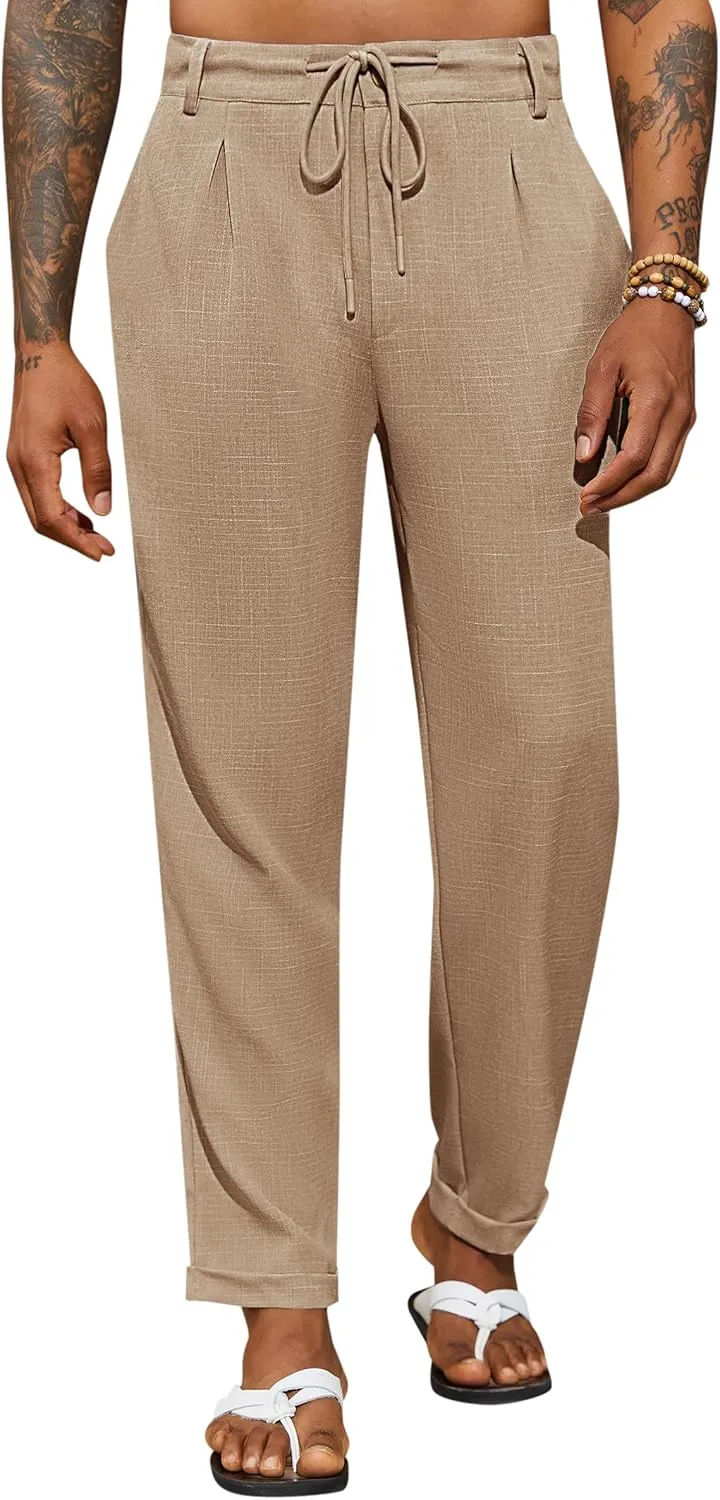 PASLTER Mens Casual Pants Drawstring Elastic Waist Loose Fit Lightweight Tapered Chino Pants