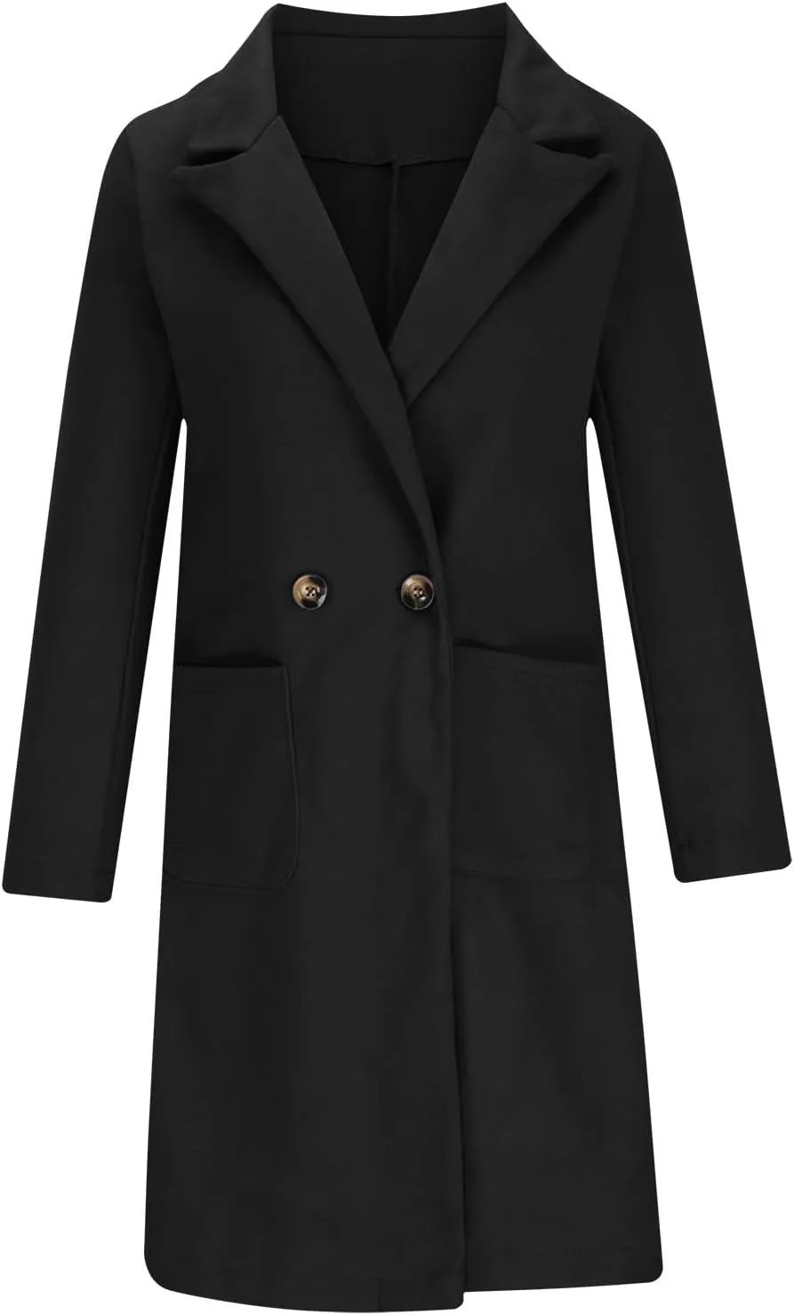 Pea Coats For Women Wool Warm Notched Collar Double Breasted Trench Coat With Pockets Wool Blend Belted Overcoat 2024