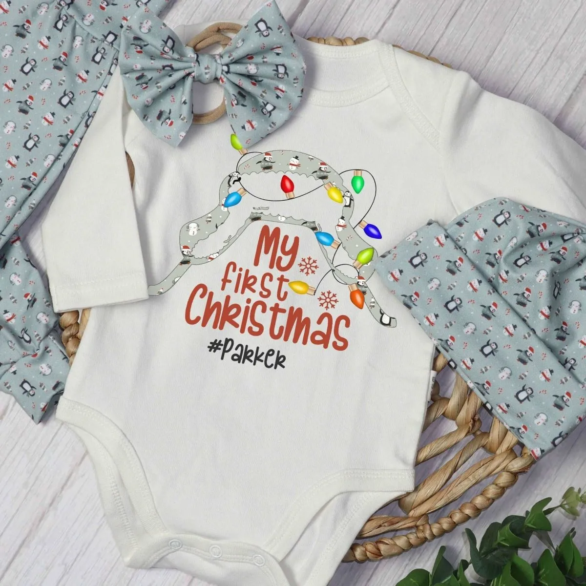 Personalized baby christmas outfit onesies set baby first christmas onesies bodysuit set snowman