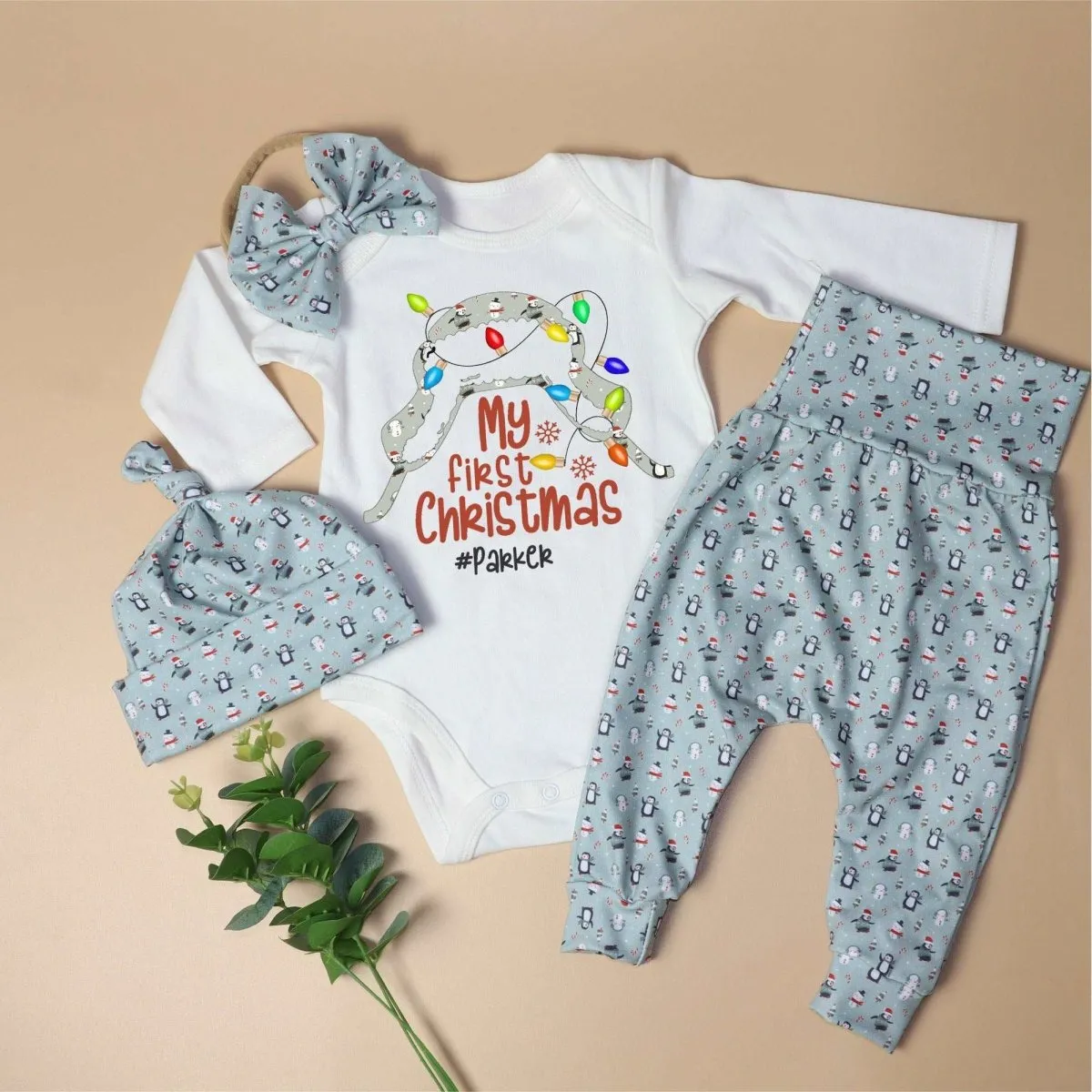 Personalized baby christmas outfit onesies set baby first christmas onesies bodysuit set snowman
