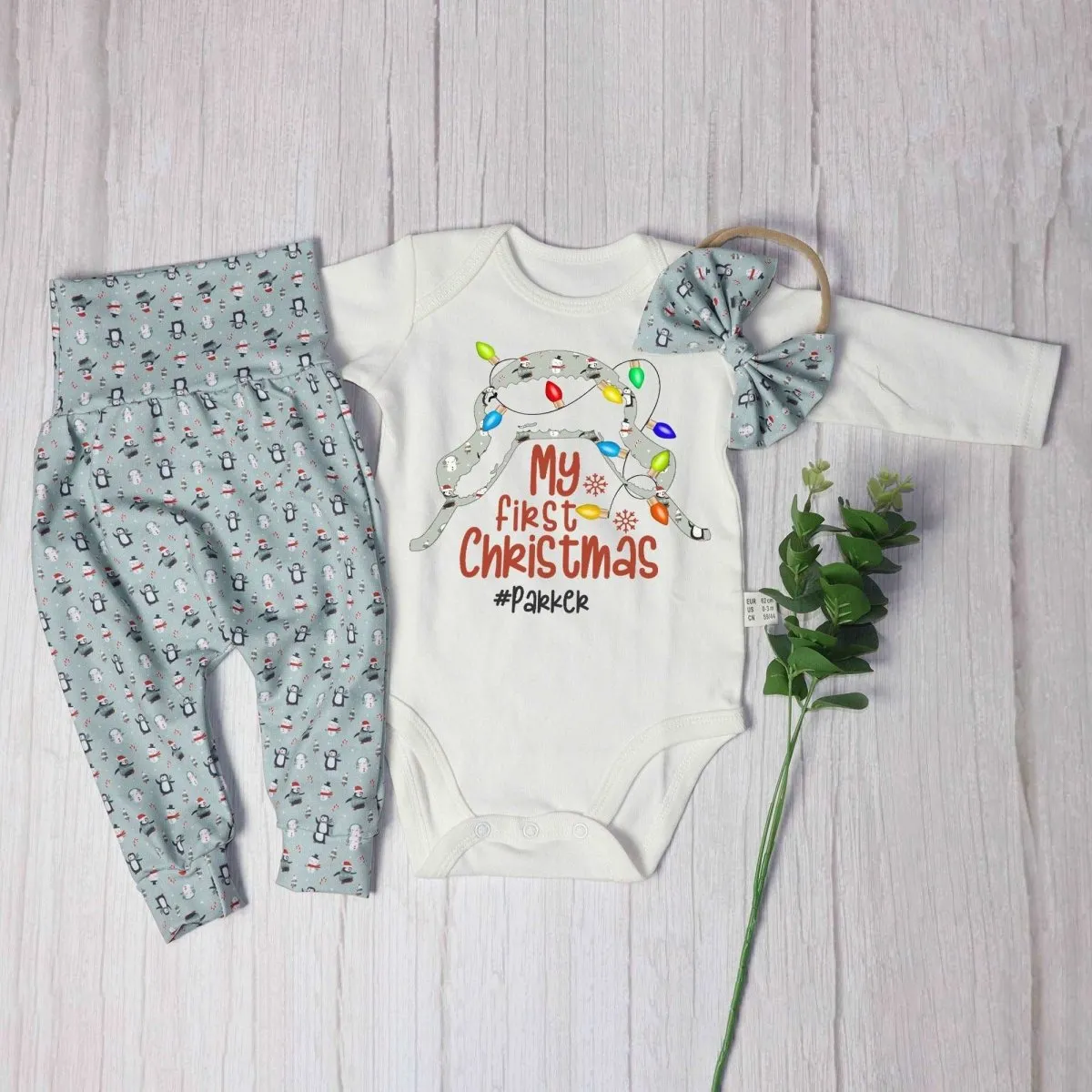 Personalized baby christmas outfit onesies set baby first christmas onesies bodysuit set snowman