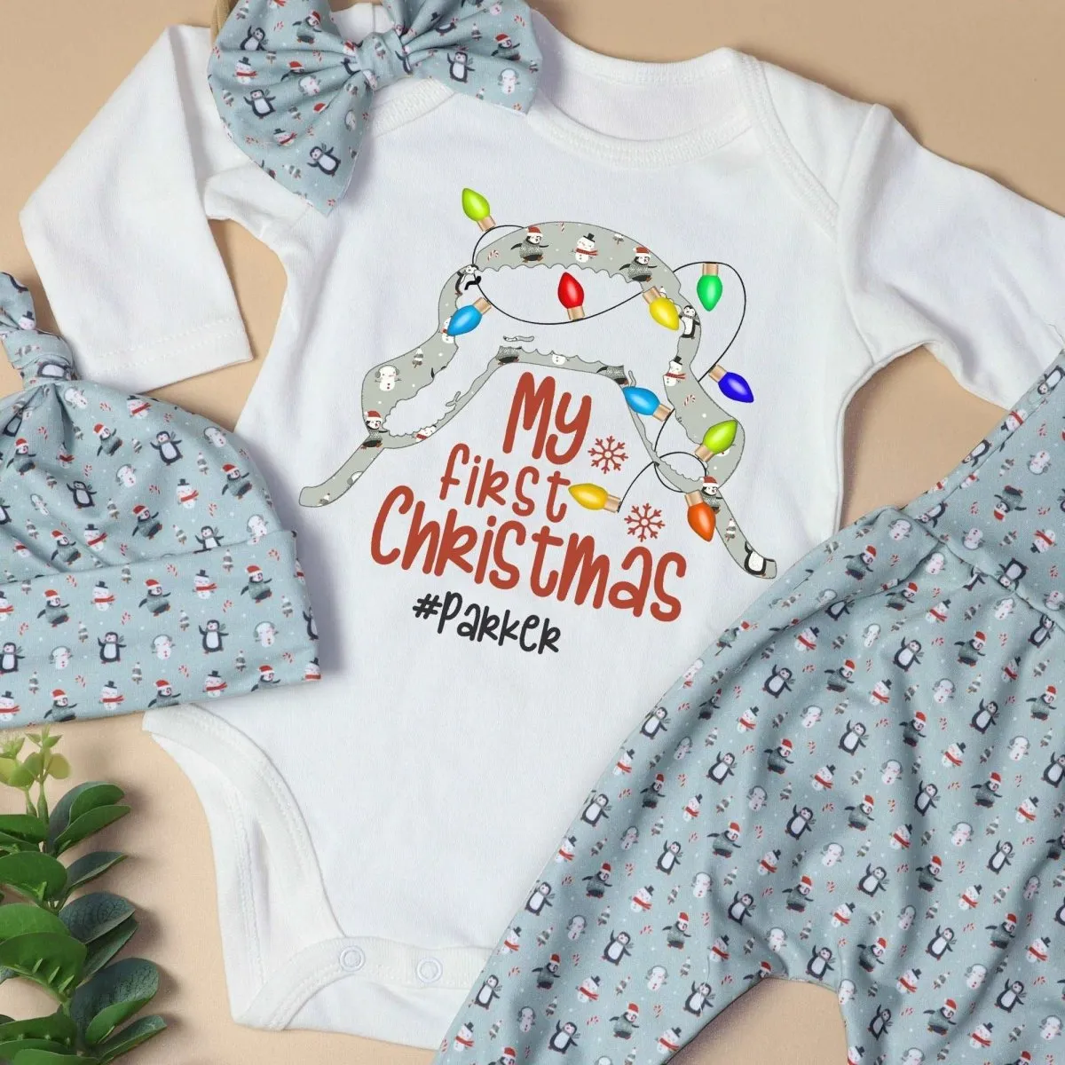 Personalized baby christmas outfit onesies set baby first christmas onesies bodysuit set snowman