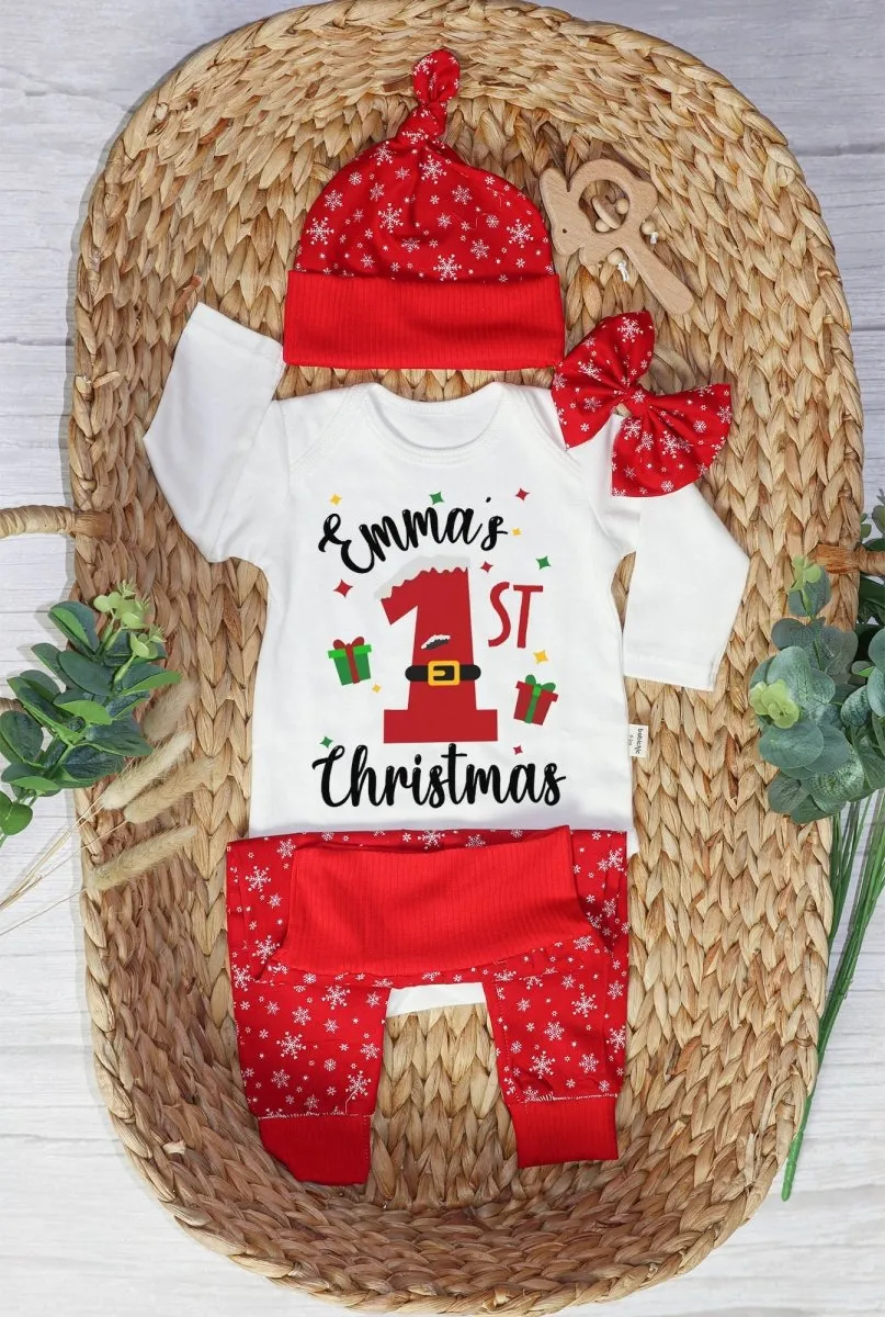 Personalized Christmas Neutral Baby Onesies and Long Pants Set | Custom Infant Onesie My 1st Christmas Baby Name | Newborn Christmas Onesie