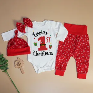 Personalized Christmas Neutral Baby Onesies and Long Pants Set | Custom Infant Onesie My 1st Christmas Baby Name | Newborn Christmas Onesie