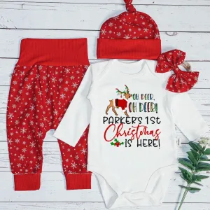 Personalized Oh Deer Baby Bell is Here Baby Onesie and Long Pants Set | Custom Cute Deer Newborn Bodysuit