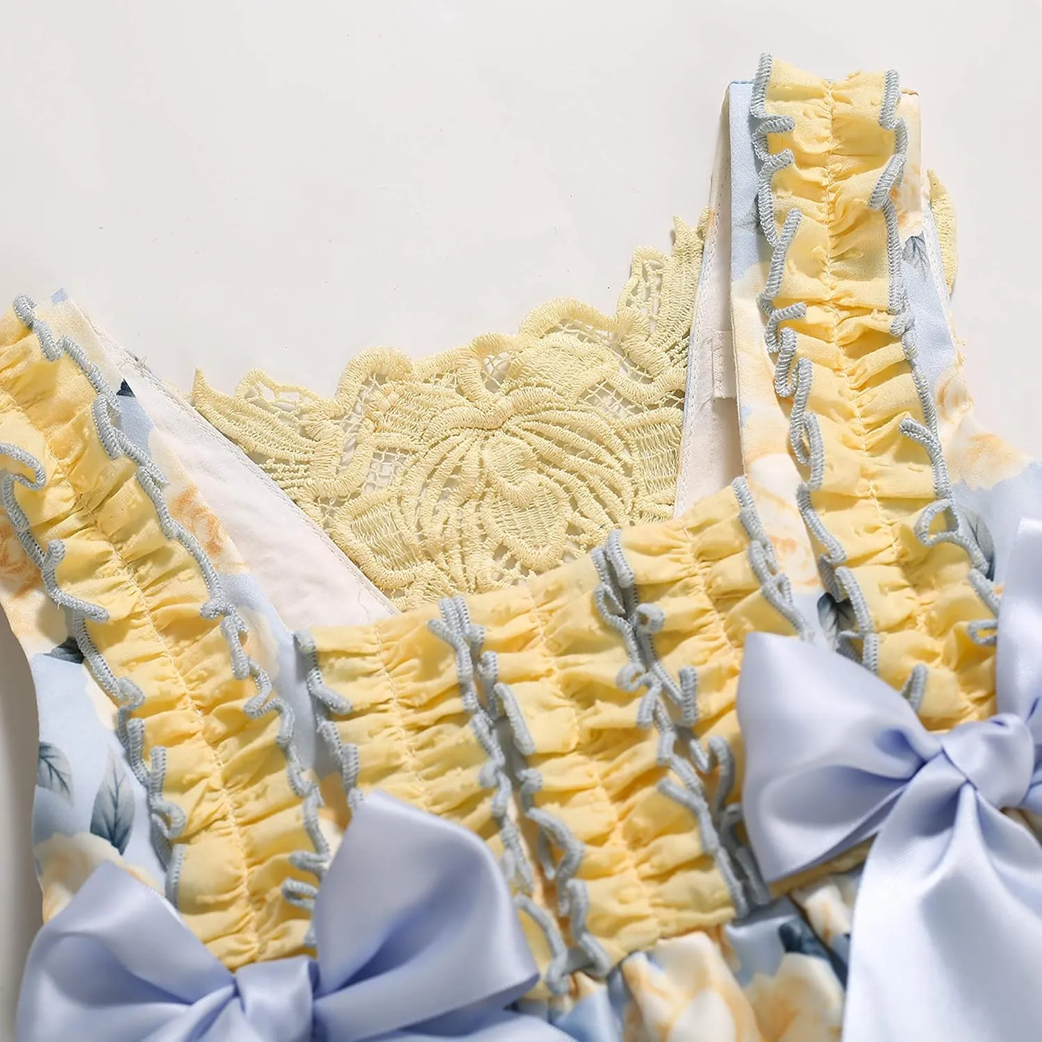 Pettigirl Girl Summer Yellow Vintage Ceremony Floral Clothing Outfit Toddler Kid Ruffle Cute Party Dresses