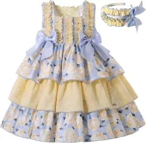 Pettigirl Girl Summer Yellow Vintage Ceremony Floral Clothing Outfit Toddler Kid Ruffle Cute Party Dresses