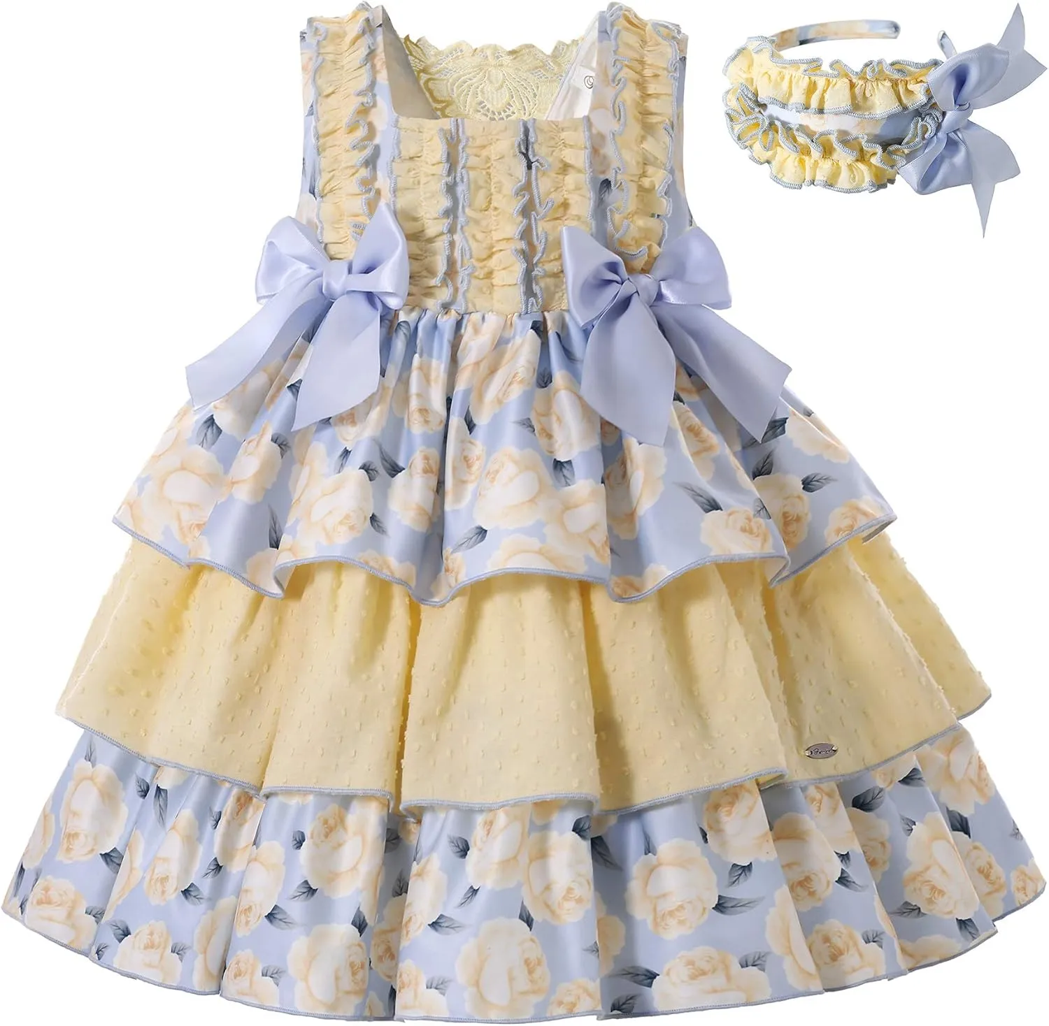 Pettigirl Girl Summer Yellow Vintage Ceremony Floral Clothing Outfit Toddler Kid Ruffle Cute Party Dresses