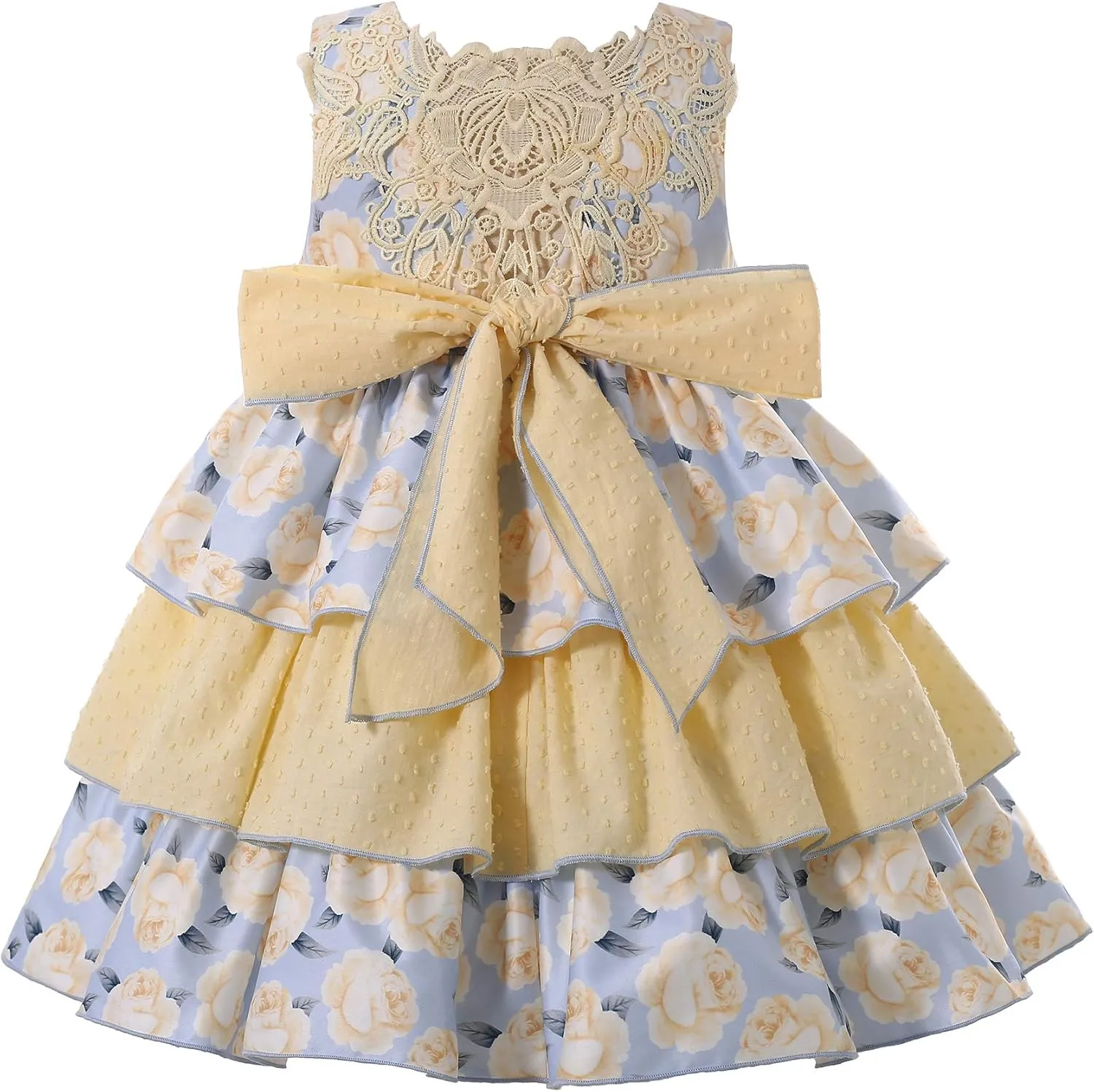 Pettigirl Girl Summer Yellow Vintage Ceremony Floral Clothing Outfit Toddler Kid Ruffle Cute Party Dresses