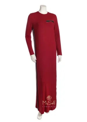 Pierre Balmingo Paris Burgundy Nightgown with Black and White Side Stripe