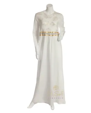 Pierre Balmingo Paris Gold Leaves Accented White Nightgown