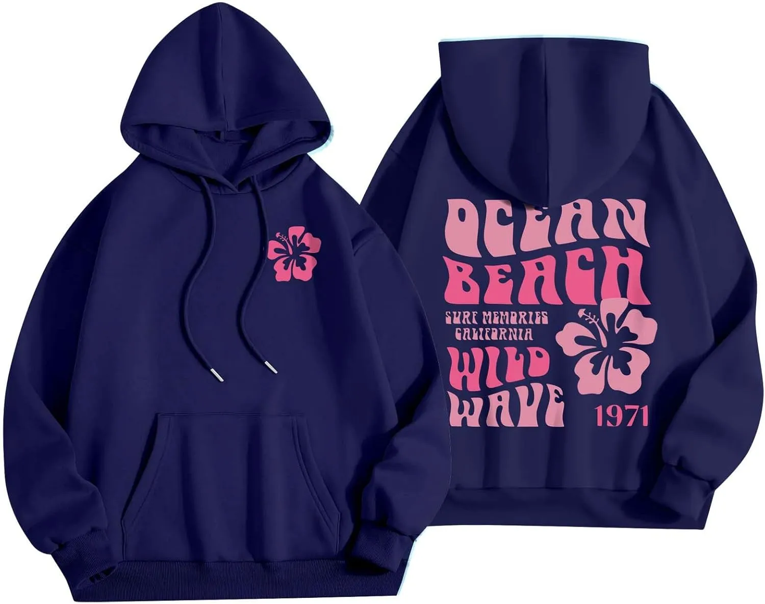 Pink Palm Puff Preppy Sweatshirt Women Long Sleeve Cute Oversized Hoodie Pullover With Pockets