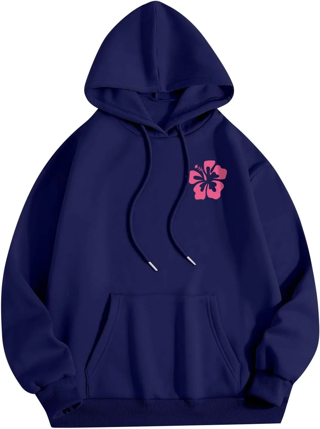 Pink Palm Puff Preppy Sweatshirt Women Long Sleeve Cute Oversized Hoodie Pullover With Pockets