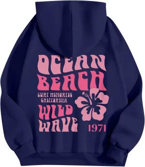 Pink Palm Puff Preppy Sweatshirt Women Long Sleeve Cute Oversized Hoodie Pullover With Pockets