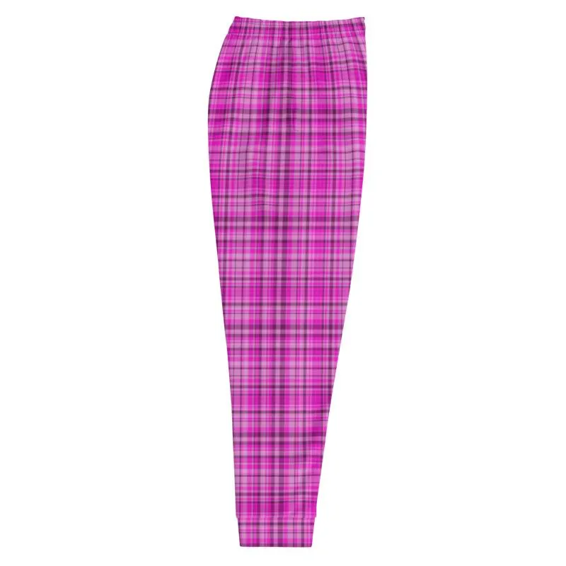 Pink Tartan Plaid Print Fashion Men's Joggers Jogging Bottoms Sweatpants - Made in EU