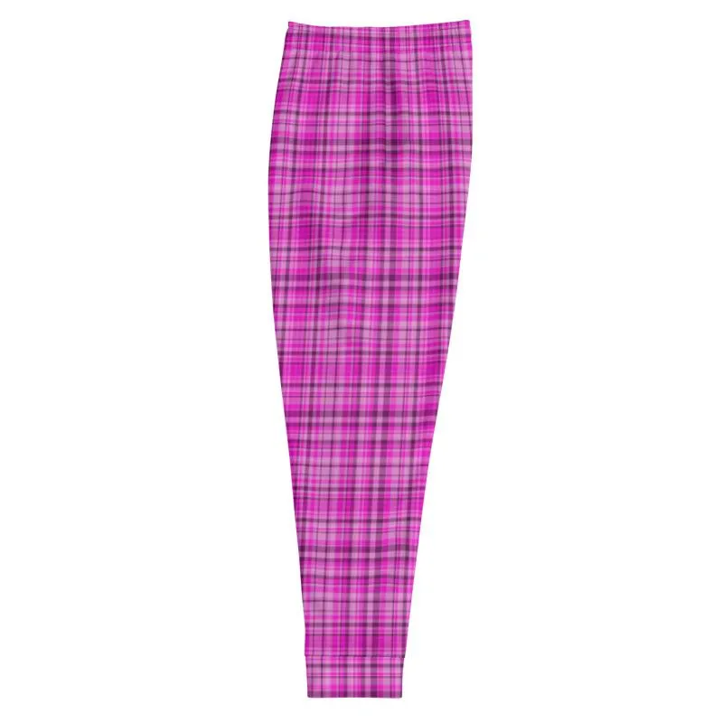 Pink Tartan Plaid Print Fashion Men's Joggers Jogging Bottoms Sweatpants - Made in EU