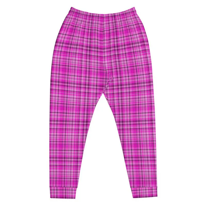 Pink Tartan Plaid Print Fashion Men's Joggers Jogging Bottoms Sweatpants - Made in EU