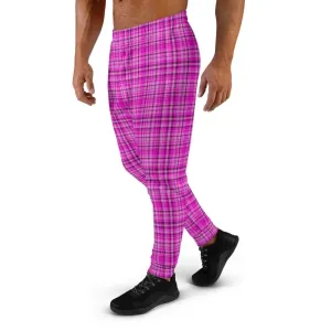 Pink Tartan Plaid Print Fashion Men's Joggers Jogging Bottoms Sweatpants - Made in EU