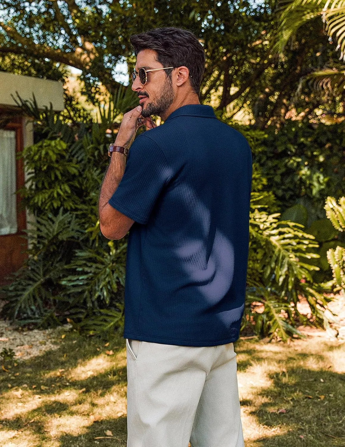 PJ PAUL JONES Men's Casual Button Down Shirts Summer Short Sleeve Wrinkle-Free Shirts with Pocket
