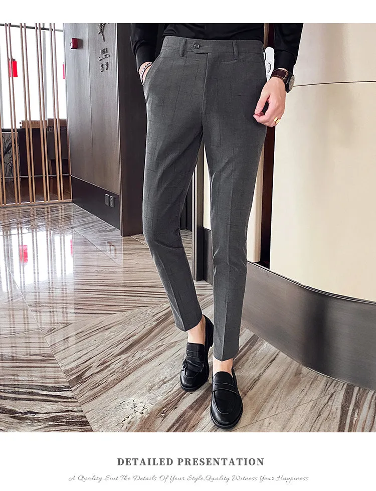 Plaid Suit Pans Men British Casual Slim Fit Formal Pants