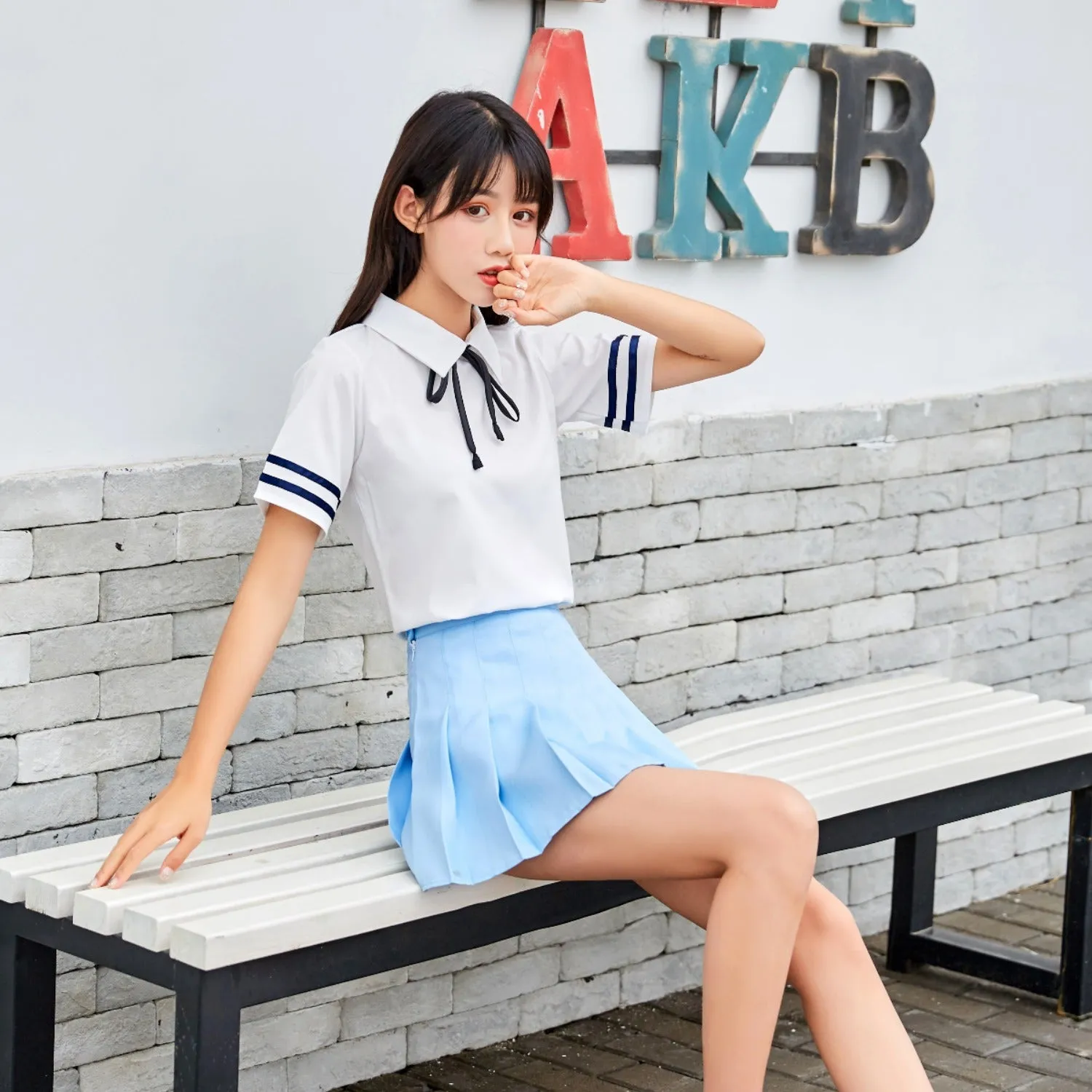 Pleated Black White High Waist A-Line College Skorts Skirt