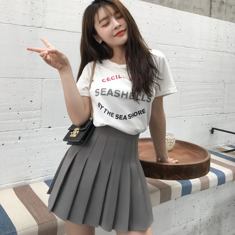 Pleated Black White High Waist A-Line College Skorts Skirt