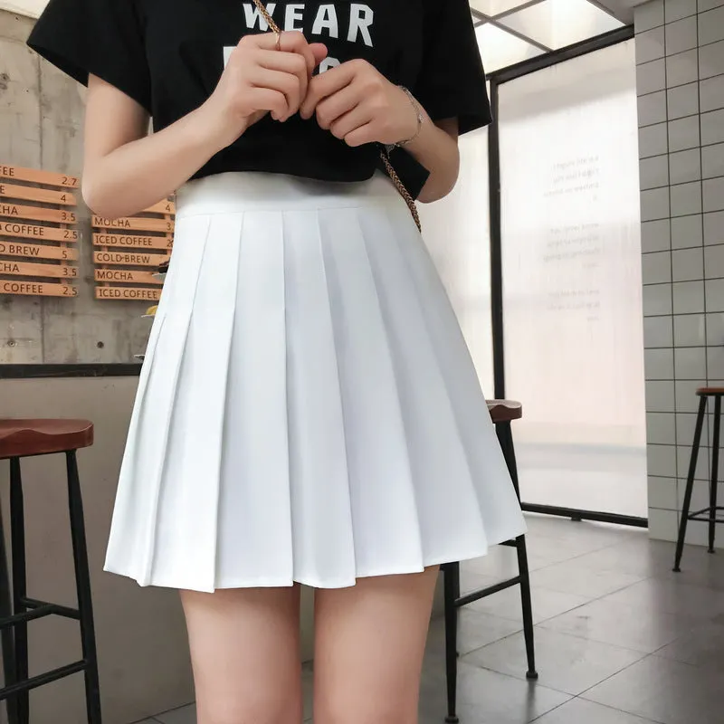 Pleated Black White High Waist A-Line College Skorts Skirt