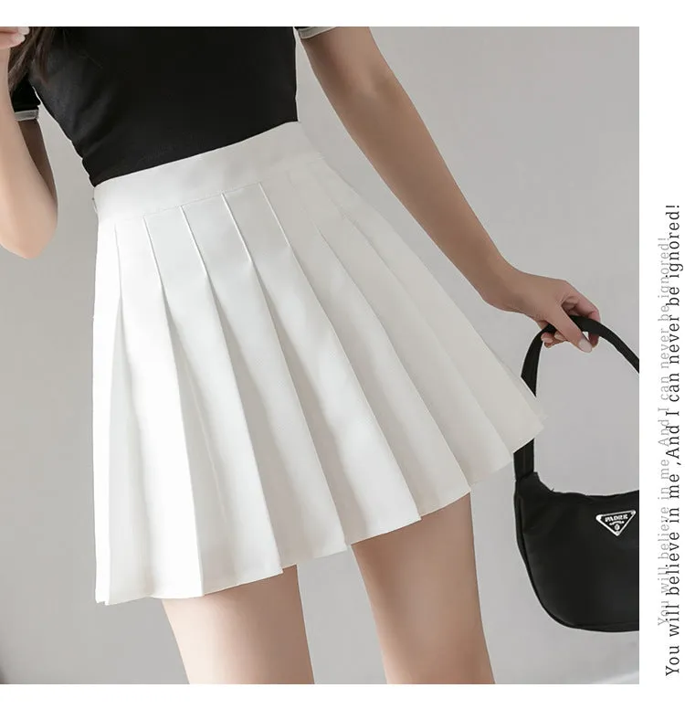 Pleated Skirt High Waist Slim Look Black Plus Size A-Line College Skirt